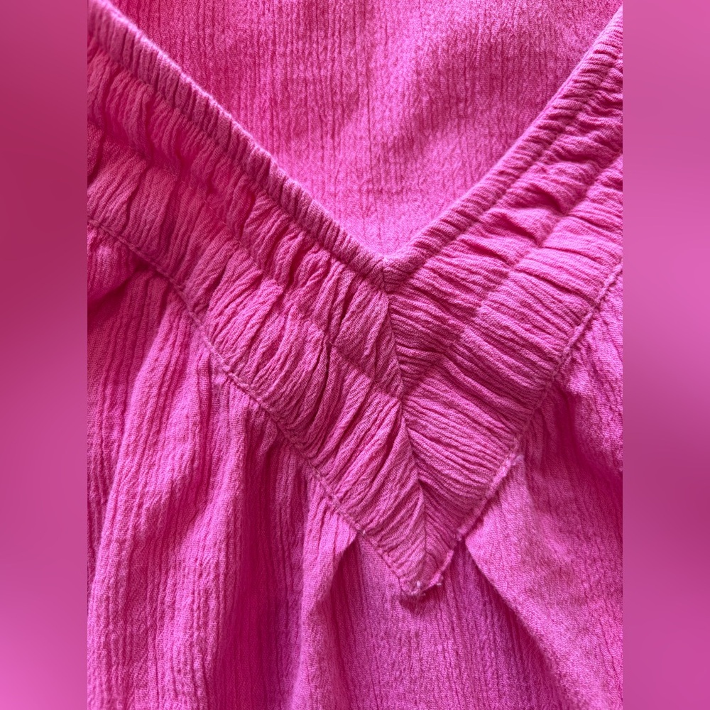 LUCKY BRAND Size Medium Pink Cotton Gauze Flutter Sleeve V-Neck Blouse Top Sz M - Picture 6 of 9